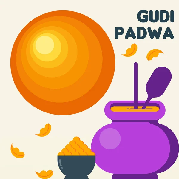 Mutlu Gudi Padwa arka plan çizimleri. Gudi padwa festivali web afişi illüstrasyonu. Gudi padwa Hindistan 'da tatildir.