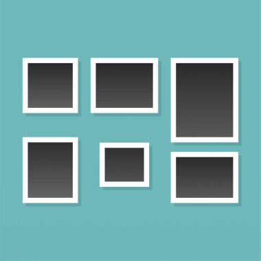 Düz tasarımlı fotoğraf çerçeveli kolaj kompozisyonu. Fotoğraf kolajı şablon tasarım vektörü