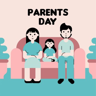 Aileler Günü İllüstrasyon Arkaplanınız kutlu olsun. Koltukta Birlikte Oturan Bir Aile Veliler Günü İllüstrasyonu