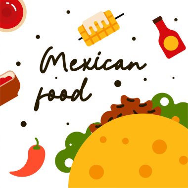Meksika yemeği geçmişi. Düz Meksika gıda ikonlarıyla besin örnekleri