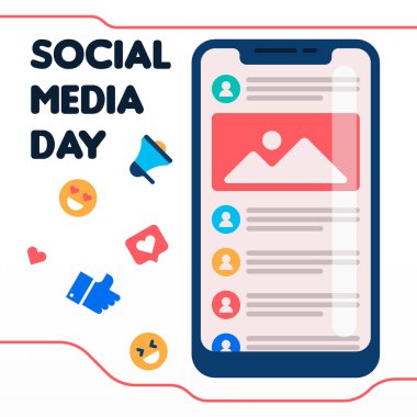 Düz sosyal medya günlük afişi. Sosyal medya günü kutlamaları için Düz Instagram paylaşımları