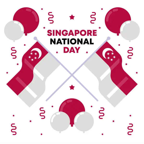 Singapore Giorno Nazionale Banner Sfondo Appartamento Singapore Giorno Nazionale Illustrazione Foto Stock