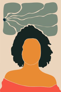 Kız resimli soyut boho botanik geçmişi. Soyut boho sanat arkaplanı