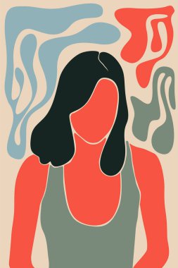 Kız resimli soyut boho botanik geçmişi. Soyut boho sanat arkaplanı