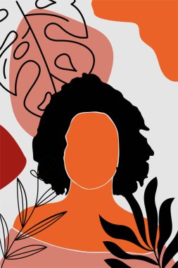 Kız resimli soyut boho botanik geçmişi. Soyut boho sanat arkaplanı