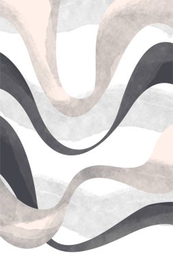 Geometrik Modern Soyut Sanat. Curvilinear Bej Renk Arkaplanı. Orta Çağ Modern Duvar Sanatı.