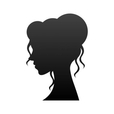 Saç stili kadın silueti çizimi. Beyaz Arkaplanda İzole Edilmiş Kadın Silueti