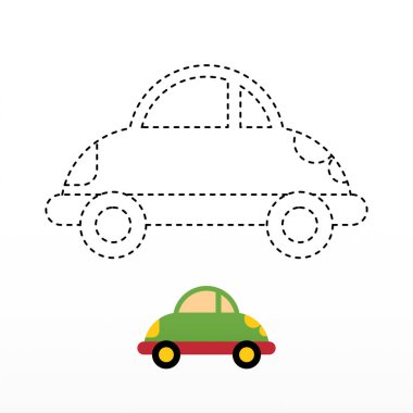 Noktadan Dot Car 'a Ayırılmış Renk Sayfası. Otomobil Noktası Yazdırma Masası Boyama Sayfaları Çocuk Etkinlikleri