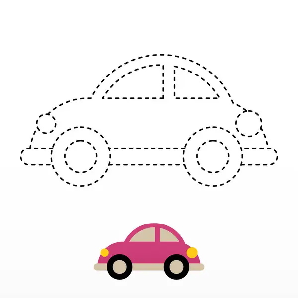 Noktadan Dot Car 'a Ayırılmış Renk Sayfası. Otomobil Noktası Yazdırma Masası Boyama Sayfaları Çocuk Etkinlikleri