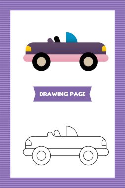Renkli araba resimli boyama kitabının sayfası. Düz çocuk araba boyama kitabı ya da sayfa