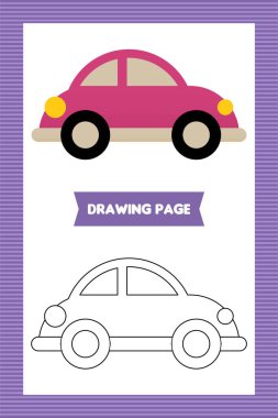 Renkli araba resimli boyama kitabının sayfası. Düz çocuk araba boyama kitabı ya da sayfa