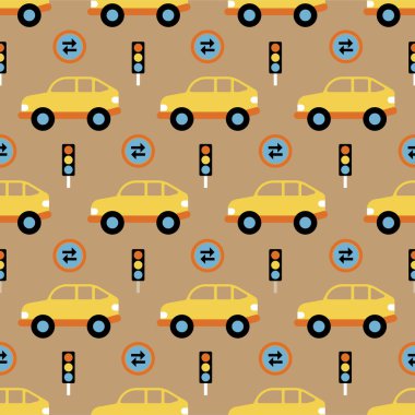 Araç araçları çizgi filminde kusursuz desen. Renkli araba pürüzsüz desen