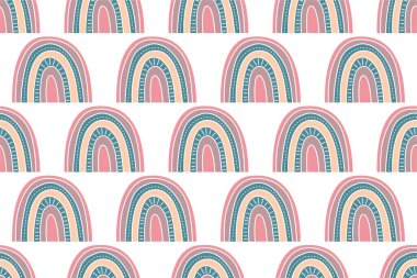 Gökkuşağı desenli arka plan. İskandinav gökkuşağı arkaplan çizimi. Kağıt gökkuşağı renksiz desen arkaplanı paketleniyor