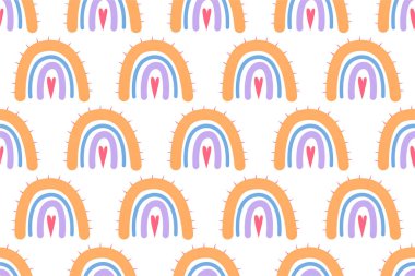 Gökkuşağı desenli arka plan. İskandinav gökkuşağı arkaplan çizimi. Kağıt gökkuşağı renksiz desen arkaplanı paketleniyor