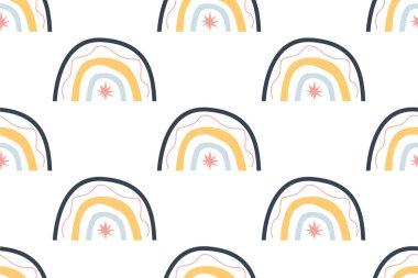 Gökkuşağı desenli arka plan. İskandinav gökkuşağı arkaplan çizimi. Kağıt gökkuşağı renksiz desen arkaplanı paketleniyor