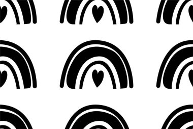 Gökkuşağı desenli arka plan. İskandinav gökkuşağı arkaplan çizimi. Kağıt gökkuşağı renksiz desen arkaplanı paketleniyor