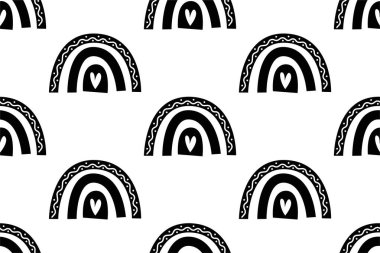 Gökkuşağı desenli arka plan. İskandinav gökkuşağı arkaplan çizimi. Kağıt gökkuşağı renksiz desen arkaplanı paketleniyor