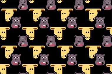 Şirin, hayvani, kusursuz bir geçmişi var. Çocuk odası duvar kâğıdının dikişsiz deseni. Sevimli hayvan ambalaj kağıdı pürüzsüz desen