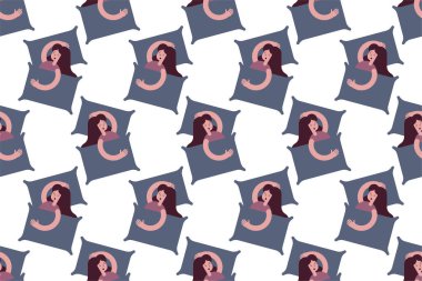 Uyuyan kadınlar kusursuz arkaplan çizimi. İnsanlar kusursuz şablon arka plan tasarımı