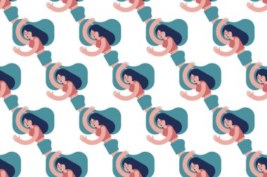 Uyuyan kadınlar kusursuz arkaplan çizimi. İnsanlar kusursuz şablon arka plan tasarımı