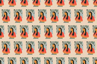 Çiçekli kız kusursuz desenli çizim geçmişi. Botanik kusursuz desen arkaplanı