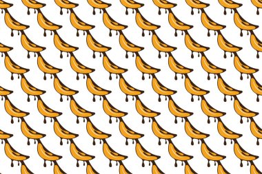 Meyveli muzlu, dikişsiz arkaplan. Muzun soyut, pürüzsüz desen arkaplanı