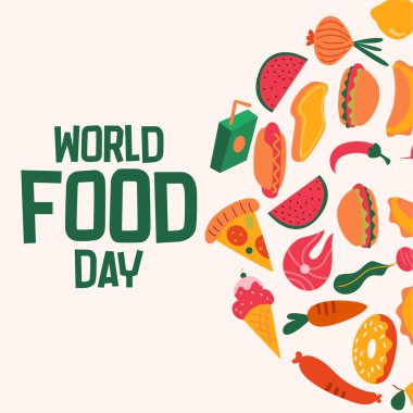 Dünya Gıda Günü illüstrasyon geçmişi. Yiyecek ikonlarıyla yemek günü illüstrasyonu