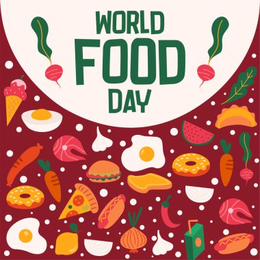 Dünya Gıda Günü illüstrasyon geçmişi. Yiyecek ikonlarıyla yemek günü illüstrasyonu