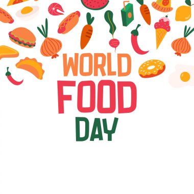 Dünya Gıda Günü illüstrasyon geçmişi. Yiyecek ikonlarıyla yemek günü illüstrasyonu