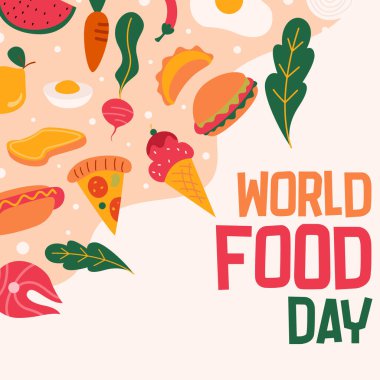 Dünya Gıda Günü illüstrasyon geçmişi. Yiyecek ikonlarıyla yemek günü illüstrasyonu