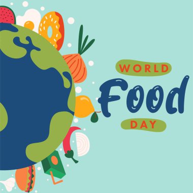 Dünya Gıda Günü illüstrasyon geçmişi. Yiyecek ikonlarıyla yemek günü illüstrasyonu