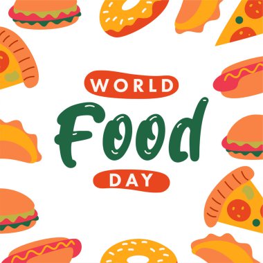 Dünya Gıda Günü illüstrasyon geçmişi. Yiyecek ikonlarıyla yemek günü illüstrasyonu