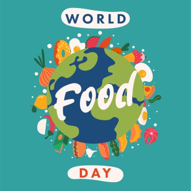 Dünya Gıda Günü illüstrasyon geçmişi. Yiyecek ikonlarıyla yemek günü illüstrasyonu