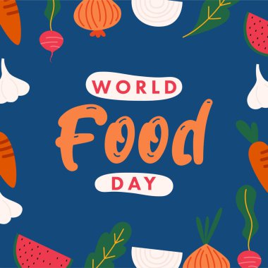 Dünya Gıda Günü illüstrasyon geçmişi. Yiyecek ikonlarıyla yemek günü illüstrasyonu