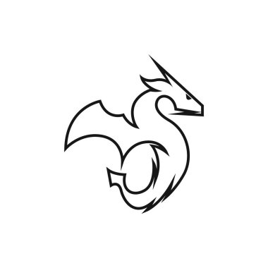 Ejderha başlı logo şablonu monolin tasarım tarzında. Dragon logo vektörü beyaz arkaplanda izole edildi