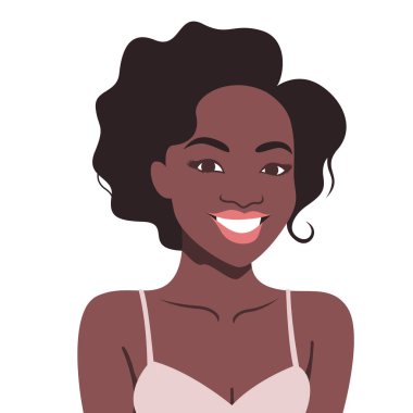 Güzel siyah bir kızla mutlu siyahi insanlar çizimi. Portre siyah kız illüstrasyonu