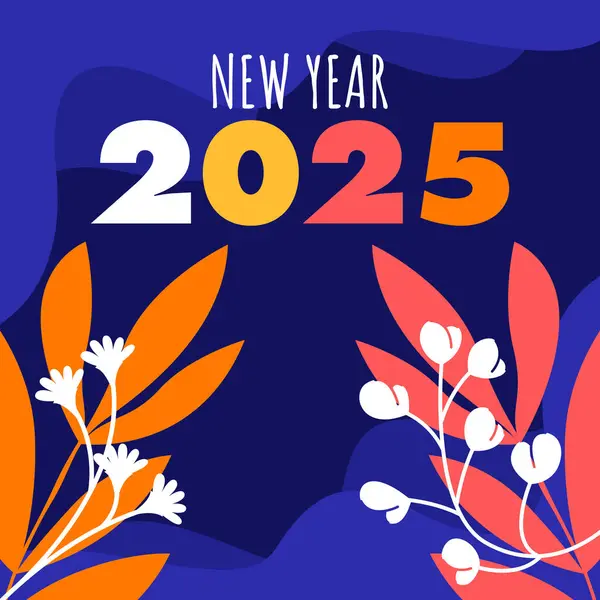 Mutlu yıllar 2025 afiş şablonu. Botanik çiçekli yeni yıl şablonu tasarımı