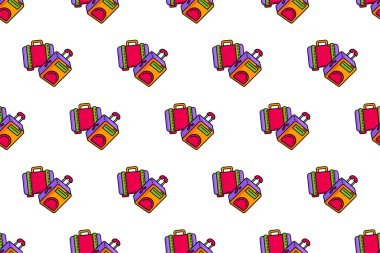 Yaz temalı simgeleri, düz ve renkli biçimi olan pürüzsüz desen arkaplanı.