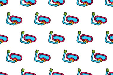 Yaz temalı simgeleri, düz ve renkli biçimi olan pürüzsüz desen arkaplanı.