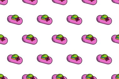 Yaz temalı simgeleri, düz ve renkli biçimi olan pürüzsüz desen arkaplanı.