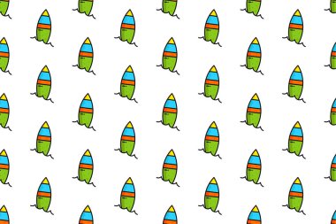 Yaz temalı simgeleri, düz ve renkli biçimi olan pürüzsüz desen arkaplanı.