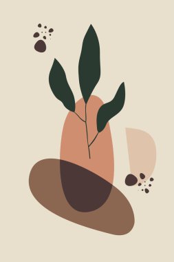 Boho, soyut botanik duvar sanatı tasarımı. Modern poster sanatı seti boho botanik çağdaş