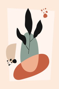 Boho, soyut botanik duvar sanatı tasarımı. Modern poster sanatı seti boho botanik çağdaş