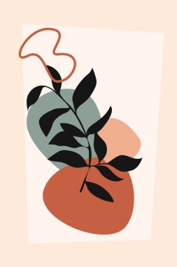 Boho, soyut botanik duvar sanatı tasarımı. Modern poster sanatı seti boho botanik çağdaş