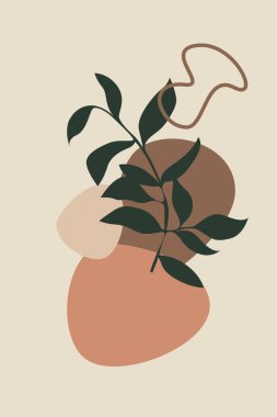 Boho, soyut botanik duvar sanatı tasarımı. Modern poster sanatı seti boho botanik çağdaş