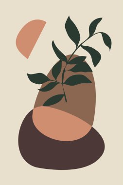 Boho, soyut botanik duvar sanatı tasarımı. Modern poster sanatı seti boho botanik çağdaş