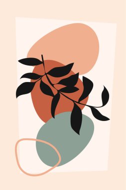 Boho, soyut botanik duvar sanatı tasarımı. Modern poster sanatı seti boho botanik çağdaş