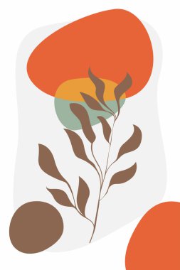 Boho, soyut botanik duvar sanatı tasarımı. Modern poster sanatı seti boho botanik çağdaş