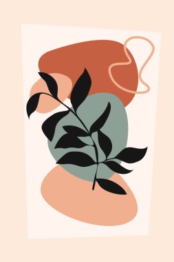 Boho, soyut botanik duvar sanatı tasarımı. Modern poster sanatı seti boho botanik çağdaş