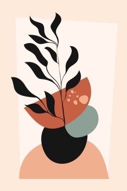 Boho, soyut botanik duvar sanatı tasarımı. Modern poster sanatı seti boho botanik çağdaş